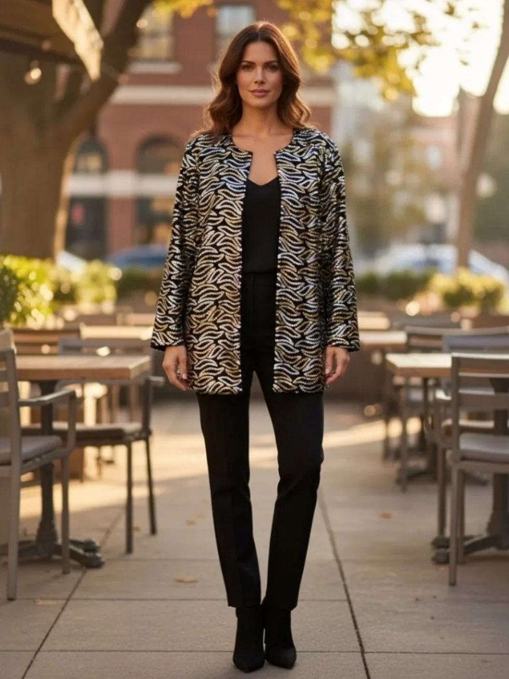 Rothschild For Lilli Ann Night Life Silver Gold Sequin Black Velvet Jacket SZ 10 - Picture 1 of 13